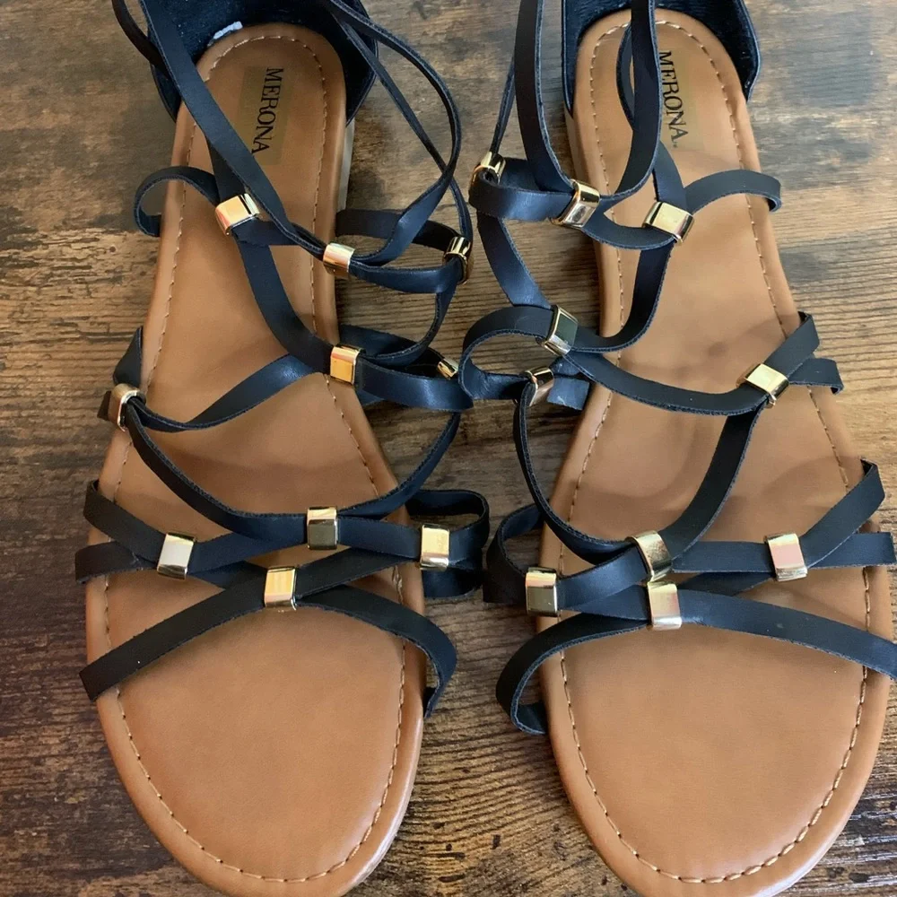 Merona Black Strappy Gladiator Embellished Sandals
